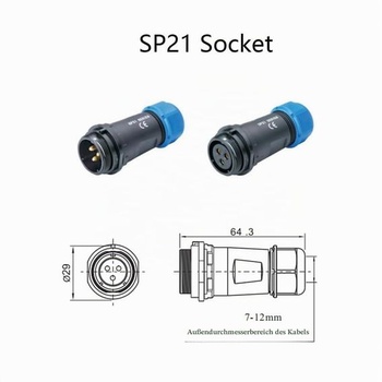 6pinový letecký konektor SP21, IP68, zástrčka (samec) a zásuvka (samica).