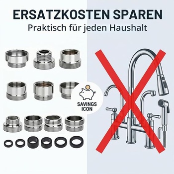 Adaptéry na kohútik GETRICH, 10dielna sada adaptérov na kohútik s tesnením, veľkosť 2