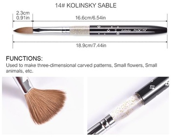 Štetec na nechty KADS Kolinsky Sable, veľkosť 14, čierny, oválny, kovový, veľkosť štetca 14#