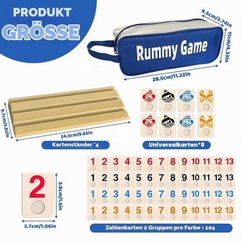 Hra Rummy, Sada Rummy s 1 úložným vakom, 4 stojany, 112 hracích figúrok, Klasické doskové hry,