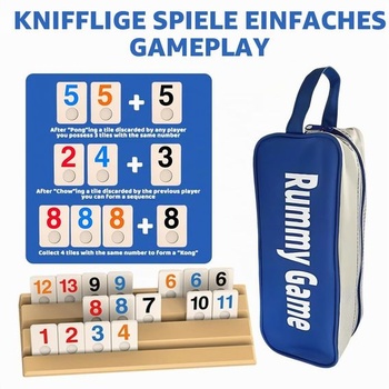Hra Rummy, Sada Rummy s 1 úložným vakom, 4 stojany, 112 hracích figúrok, Klasické doskové hry,