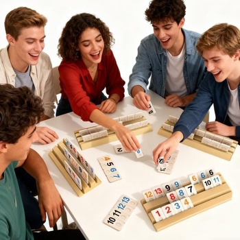 Hra Rummy, Sada Rummy s 1 úložným vakom, 4 stojany, 112 hracích figúrok, Klasické doskové hry,