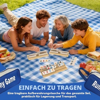Hra Rummy, Sada Rummy s 1 úložným vakom, 4 stojany, 112 hracích figúrok, Klasické doskové hry,