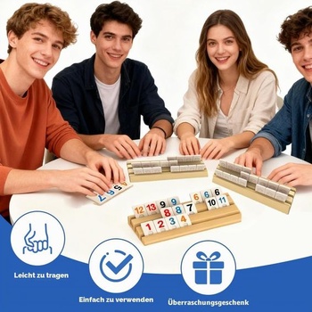 Hra Rummy, Sada Rummy s 1 úložným vakom, 4 stojany, 112 hracích figúrok, Klasické doskové hry,