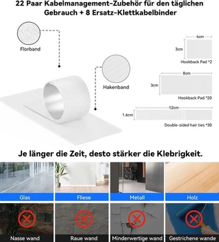 Odnímatelný organizér kabelů pod stůl 2025, 【Ultralepicí】 Držáky kabelů, Samolepicí suché zipy,