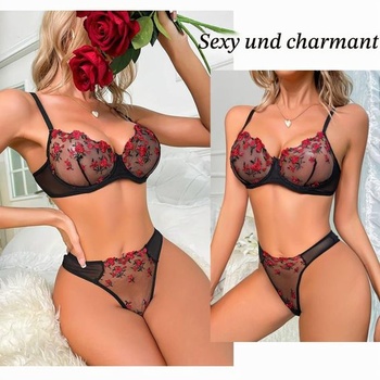 ROSVAJFY Sexy spodná bielizeň pre ženy, kvetinovo vyšívaná sieťovina, 2dielna sada spodnej bielizne,