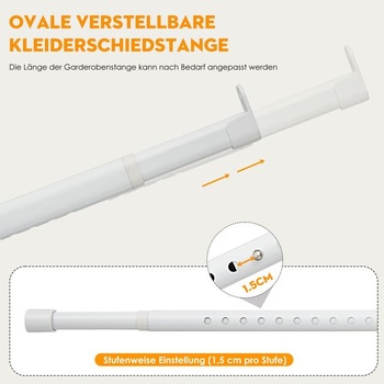 Biela šatníková tyč, teleskopická upínacia tyč oválna 43-131 cm Biela 43-131 cm