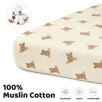 Mušelínové prostěradlo o rozměrech 52 x 28 palců na matraci do postýlky, 100% bavlna, měkké, boho