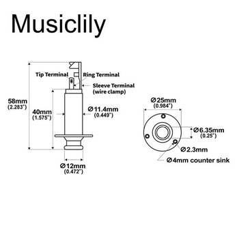 Musically Pro 6,35mm mono stereo výstupný jack pre akustickú gitaru a basgitaru, chróm