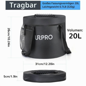 Skladacie vedro, 20l skladacie vedro na vodu, ľahké, prenosné, na rybárčenie, kempovanie, vonkajšie