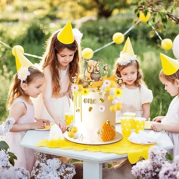 Ozdoby na torty s Medvedíkom Pú, 33 dielikov, sada na zdobenie tort so žltými a bielymi guličkami,