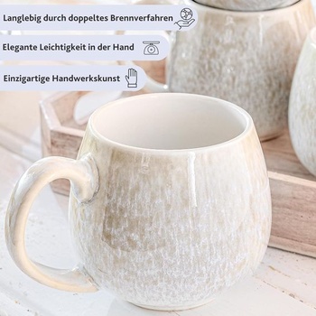 SÄNGER | Sada 4 hrnků Santorini, sada hrnků na kávu pro 4 osoby, kameninové hrnky, vhodné do myčky