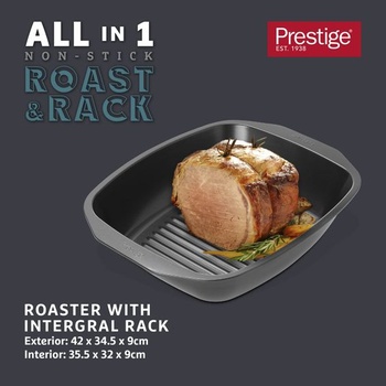 Prestige Large Roaster – Plech s nepriľnavým povrchom a integrovaným pekáčom, 42 x 34,5 x 9 cm,