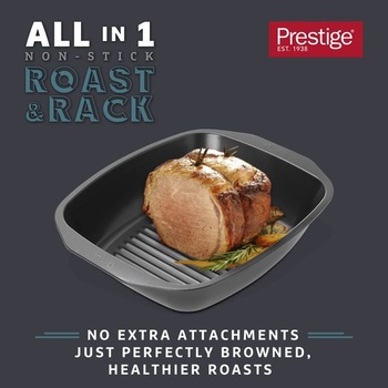 Prestige Large Roaster – Plech s nepriľnavým povrchom a integrovaným pekáčom, 42 x 34,5 x 9 cm,