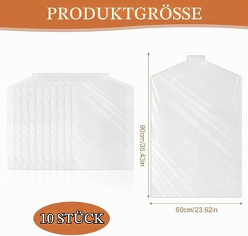 10 plastových tašiek na odevy 60x90cm, priehľadné tašky na obleky, tašky na odevy, závesné poťahy na