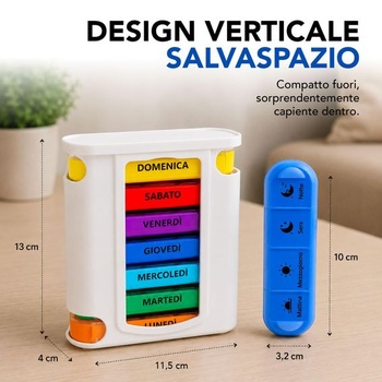 ALL4US® - Talianska krabička na lieky s 28 priehradkami – Vertikálny organizér na denné lieky, Veľká,