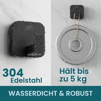 Háčky na ručníky TAILI, 2 kusy, přísavka, vrtání není nutné, čtvercové, typ A, černé, klasický háček