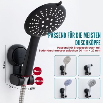 Držák sprchové hlavice TAILI bez vrtání, držák sprchové hlavice s přísavkou – černý 11,4*6,4 cm