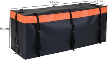 Zadný box na auto s vystuženými popruhmi MF21128DE, vodotesný PVC, 455 l, čierno / oranžový - A