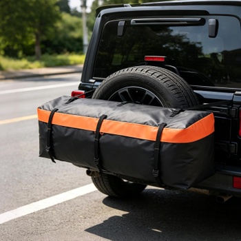 Zadný box na auto s vystuženými popruhmi MF21128DE, vodotesný PVC, 455 l, čierno / oranžový - A