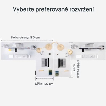 Výškovo nastaviteľný stôl Q1LW-18012-EUV2, v tvare L, 180 x 120 cm, biely - B