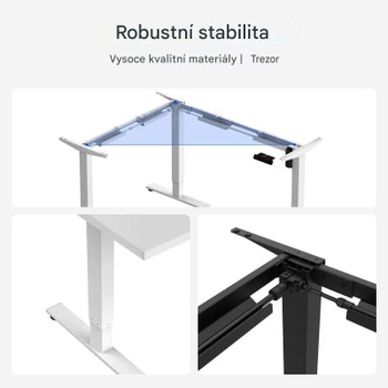 Výškovo nastaviteľný stôl Q1LW-18012-EUV2, v tvare L, 180 x 120 cm, biely - B