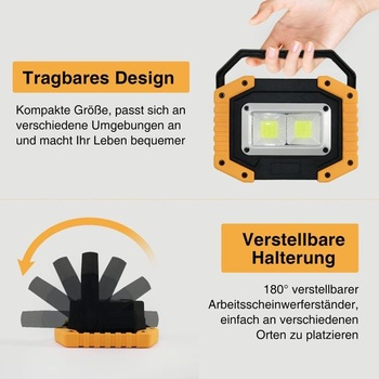 Tekstap LED pracovné svetlo, dobíjacia kempingová lampa, prenosné, 2xCOB 30W 1500LM LED pracovné