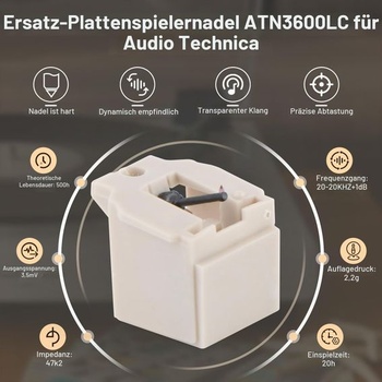 2 náhradné hroty pre gramofóny Audio-Technica ATN3600LC, náhradné hroty s čistiacou kefkou