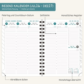 BEZEND Vreckový kalendár 2026 2027 Malý týždenný kalendár A6 15,5 x 9 cm A6 15,5 x 9 cm 2026 - 2027