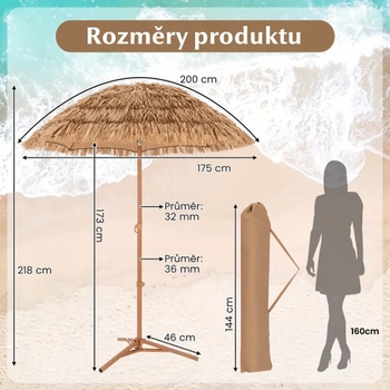 Plážový slnečník v havajskom štýle NP11623BE, Ø 200 cm, béžový - A