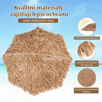 Plážový slnečník v havajskom štýle NP11623BE, Ø 200 cm, béžový - A