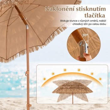 Plážový slnečník v havajskom štýle NP11623BE, Ø 200 cm, béžový - A