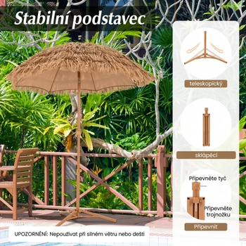 Plážový slnečník v havajskom štýle NP11623BE, Ø 200 cm, béžový - A
