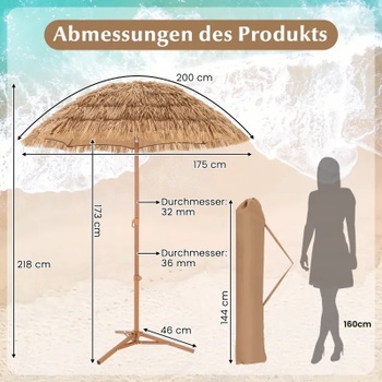 Plážový slnečník v havajskom štýle NP11623BE, Ø 200 cm, béžový - A