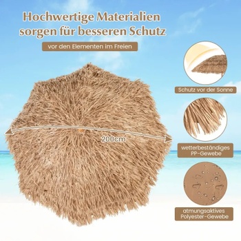 Plážový slnečník v havajskom štýle NP11623BE, Ø 200 cm, béžový - A