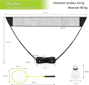 Prenosný bedmintonový set so sieťou AX16880DELZ, 270 x 33,5 x 160 cm, čierny - A