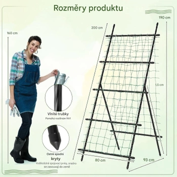 Mriežka pre popínavé rastliny so záhradnou sieťou GT4298, 80 x 93 x 190 cm, čierna - N