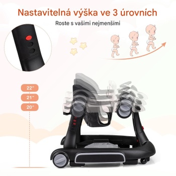 Skladacie chodítko s rukoväťou B0GCSGCSWG, nastaviteľná výška, bielo/čierne - A