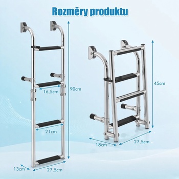 Skladací rebrík k ​​bazénu TJ10016, 3 stupne, 90 cm, nerez - A