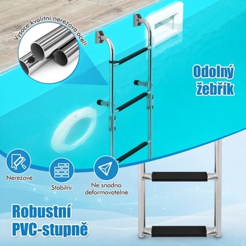 Skladací rebrík k ​​bazénu TJ10016, 3 stupne, 90 cm, nerez - A