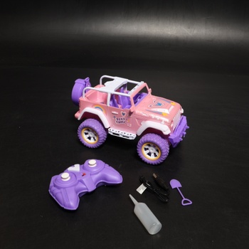 Ružové autíčko na diaľkové ovládanie DEERC pre dievčatá s hmlou a hudbou, 1:16 RC auto s LED svetlami pre