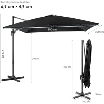Záhradný slnečník s krížovým podstavcom WY09177FWDE, 300 cm, čierny - A