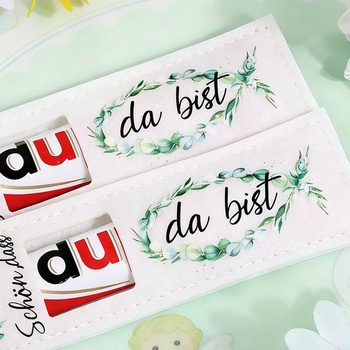 24 ks Těší mě, Dárky ke křtu/přijímání, Plstěný dárkový balicí papír, Čokoládové balení, Vzor