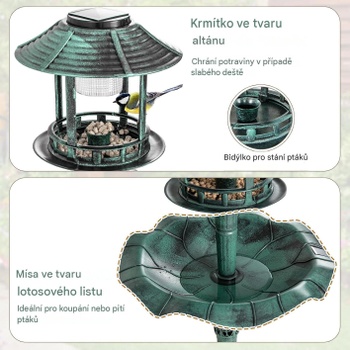 Kŕmidlo pre vtáky so solárnym osvetlením a kvetináčom QA21118ES, 110 cm, zelená - A