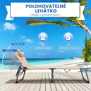 Skladacie plážové lehátko MO10025PN, 194 x 61 cm, 5 polôh, béžová - A