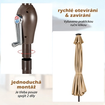 Záhradný slnečník s osvetlením a kľukou NP11494BE, ø 3 m, béžový - A