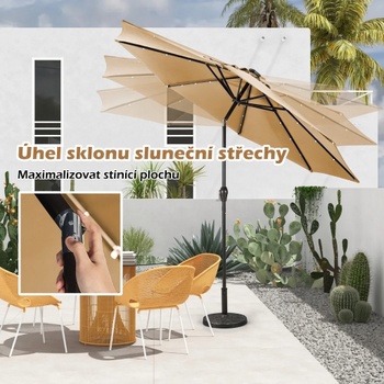 Záhradný slnečník s osvetlením a kľukou NP11494BE, ø 3 m, béžový - A