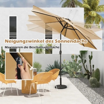 Záhradný slnečník s osvetlením a kľukou NP11494BE, ø 3 m, béžový - A