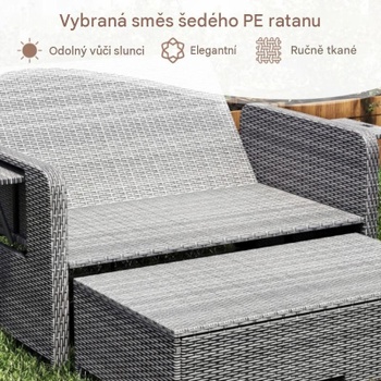 Dvojmiestna rozkladacia pohovka s taburetom HW75163BN, béžovo/šedá - A