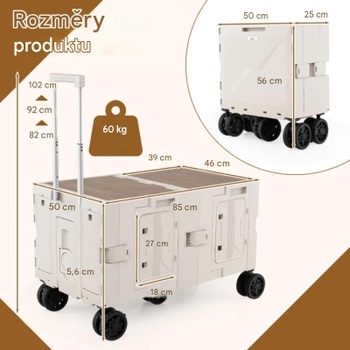 Skladací prepravný vozík s nastaviteľnou rukoväťou JV12891WH, 150 l, 85 x 50 x 56 cm, biely - A